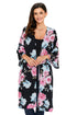 Sexy Black Floral Side Slit Boho Kimono